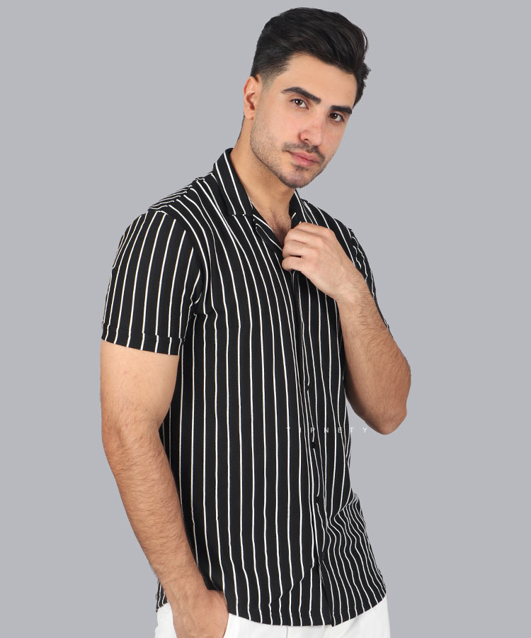                                                                                                                 طوسی مشکی سفید پیراهن یقه انگلیسی 0664  - تصویر 3