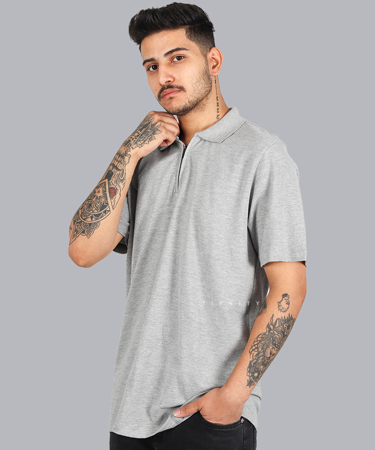 تیشرت یقه دار نیم زیپ مردانه 0563