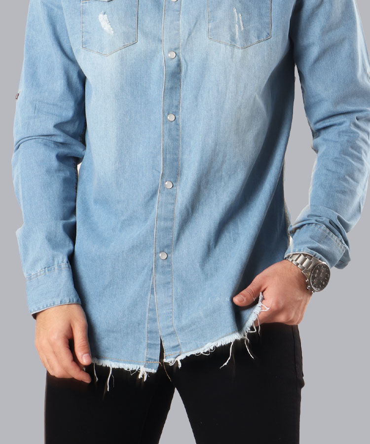                                                                           آبی روشن تک سورمه ای آبی تیره پیراهن آستین بلند فیت 0939  - تصویر 3