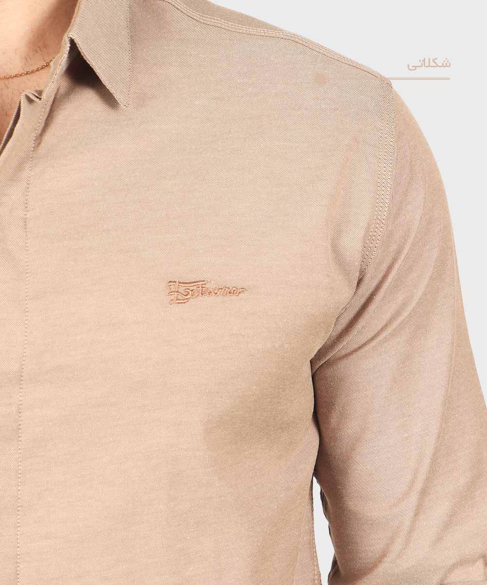                           یشمی کرم شکلاتی لجنی پیراهن آستین بلند فیت 0370  - تصویر 5