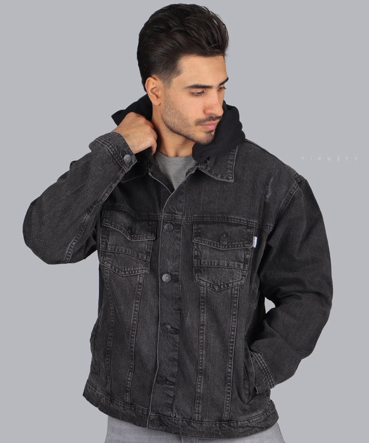 کت جین کلاه دار ذغالی 6402