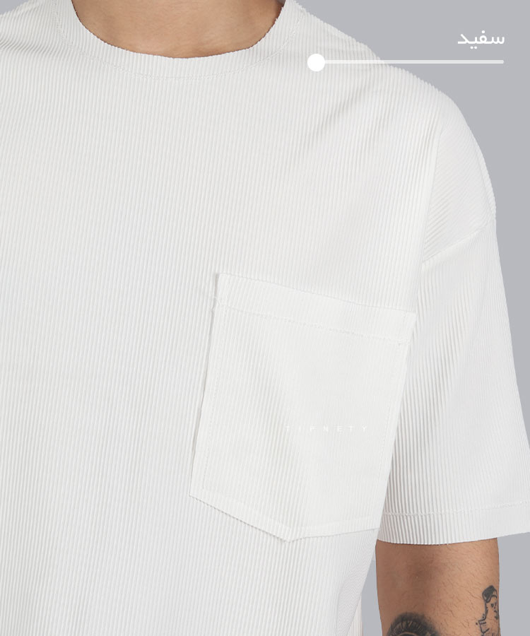 تیشرت لش سفید مردانه تک جیب 1339