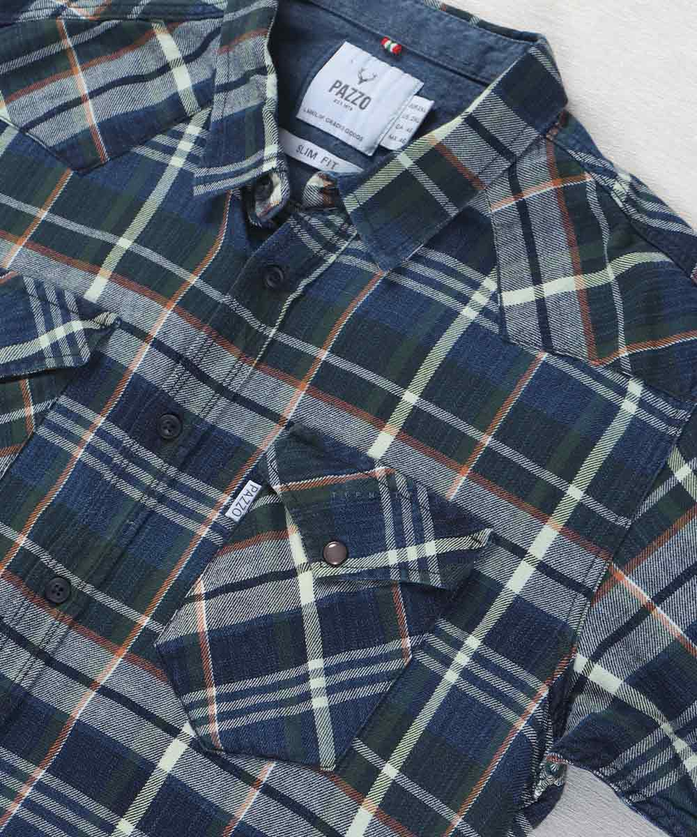 پیراهن مردانه چهارخانه و آستین کوتاه 1510