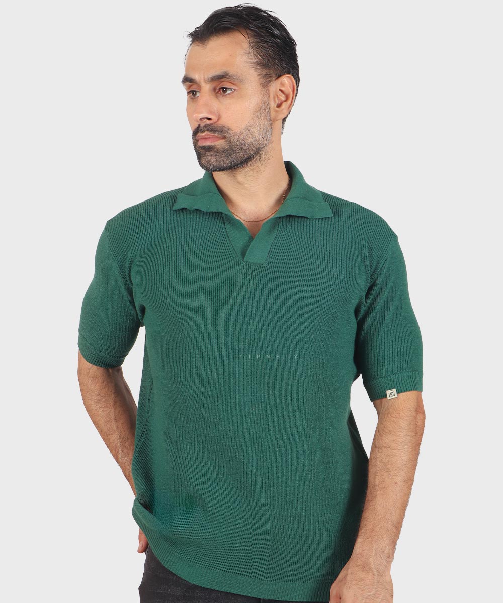 تیشرت یقه شکاری مردانه کنفی و لش 3314