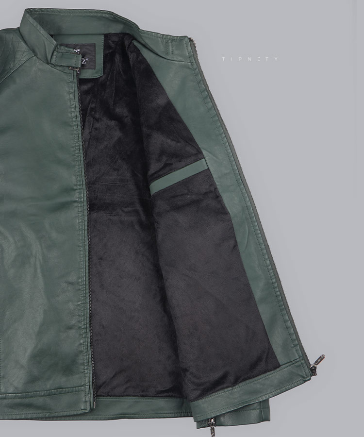                                                                                                                               شکلاتی یشمی     مشکی زمستانه کت چرم 2318  - تصویر 9