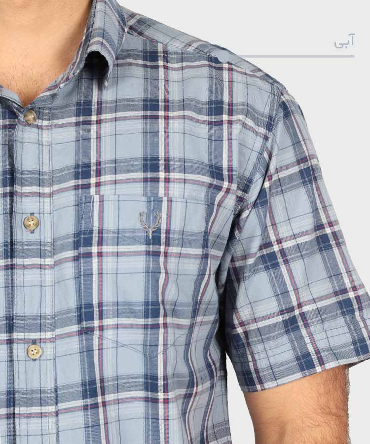پیراهن مردانه آستین کوتاه چهارخانه آبی 0938