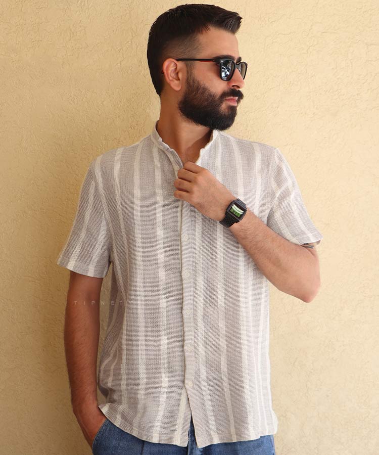 پیراهن لش مردانه کنفی راه راه 5112