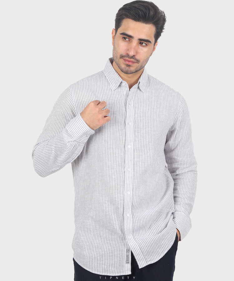 پیراهن لینن مردانه آستین بلند و راه راه ۵۴۴۰