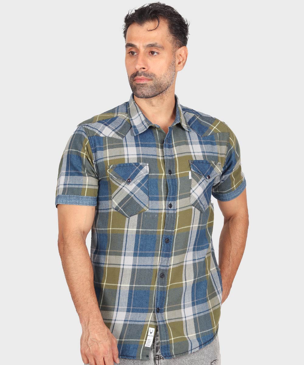 پیراهن مردانه چهارخانه و آستین کوتاه 1514