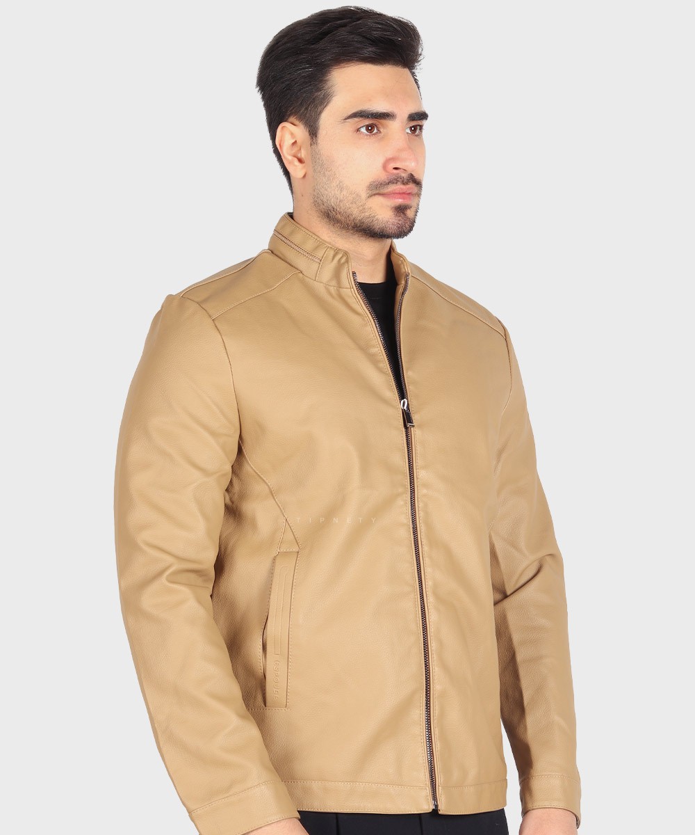 کرم طوسی مشکی زمستانه کت چرم 6313  - تصویر 5