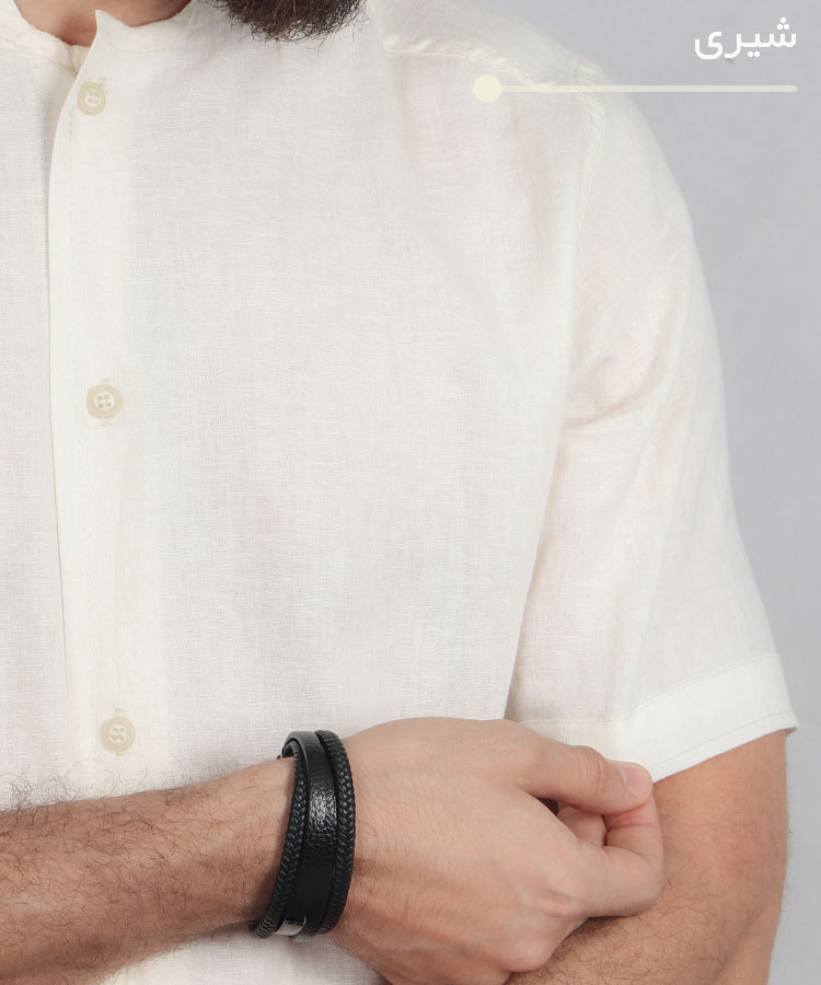                                                                                                                               مشکی صدری آبی روشن استخوانی خاکی شیری پیراهن آستین کوتاه فیت 1871  - تصویر 7