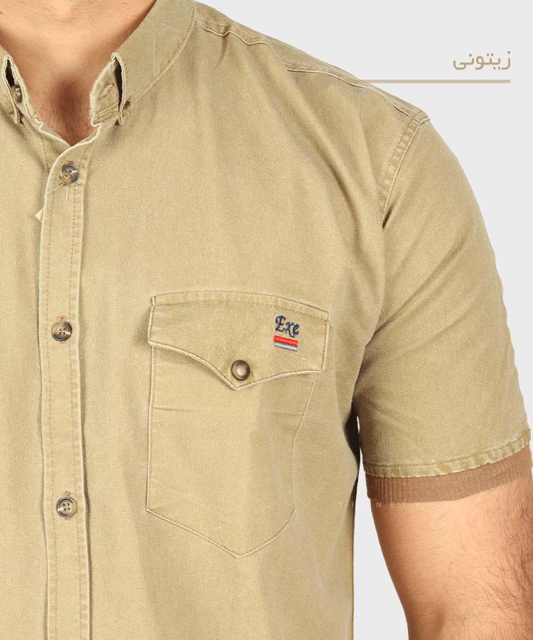                                 زیتونی سبز طوسی لجنی دودی ذغالی شتری پیراهن آستین کوتاه فیت 0698  - تصویر 10