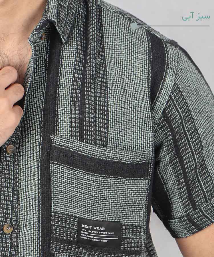                                                                                                                         شکلاتی نفتی سبز آبی خاکی صدری پیراهن آستین کوتاه فیت 0697  - تصویر 4