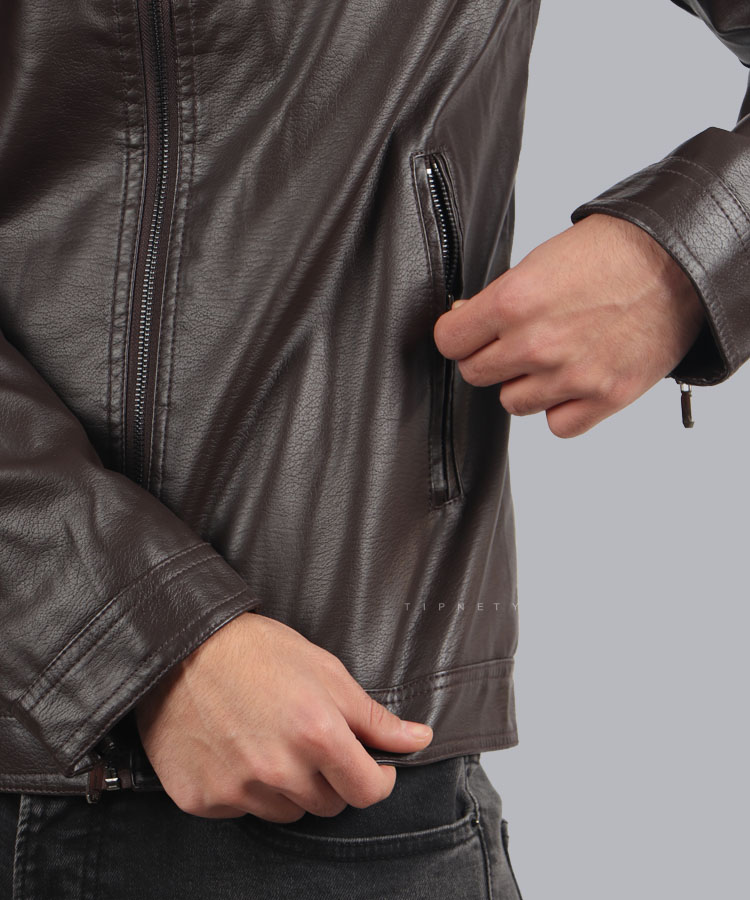                                     قهوه ای مشکی زمستانه کت چرم 2340  - تصویر 5