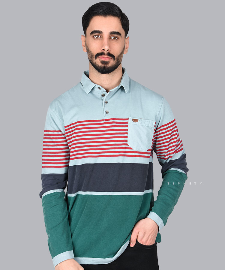 تیشرت یقه دار مردانه آستین بلند تک جیب 0905