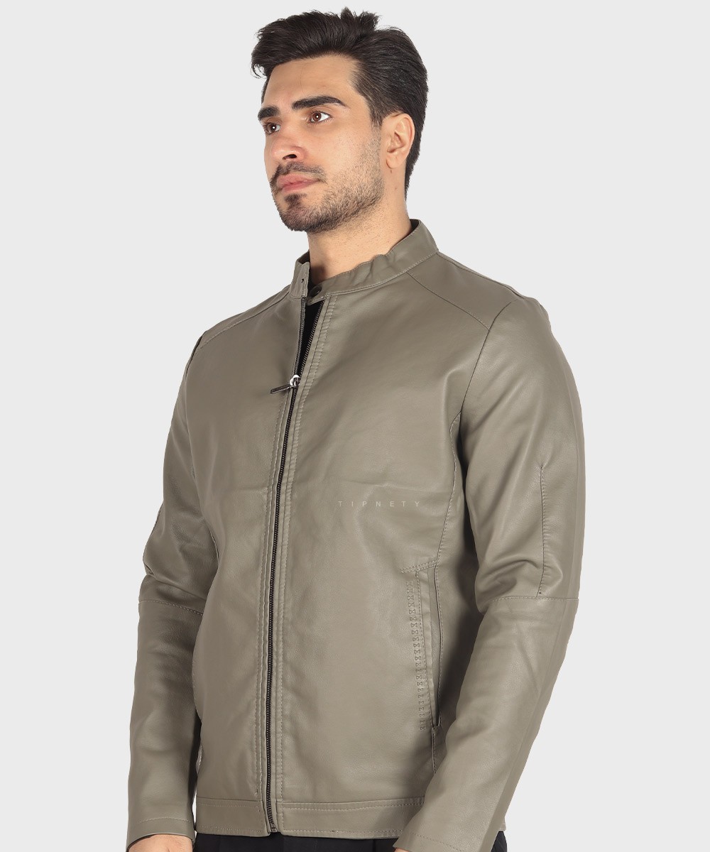 طوسی مشکی استخوانی زمستانه کت چرم 2519  - تصویر 5