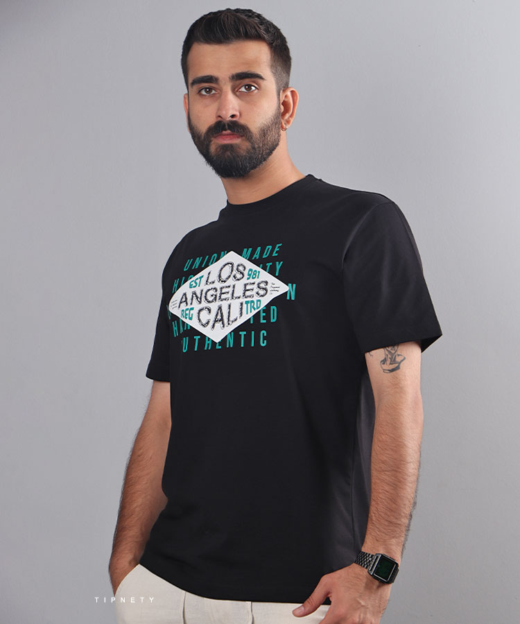                                                                                                                                                   مشکی سبز نارنجی صدری سفید تیشرت چاپی 1189  - تصویر 7