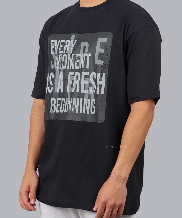 تیشرت لش مشکی طرح دار مردانه 1584