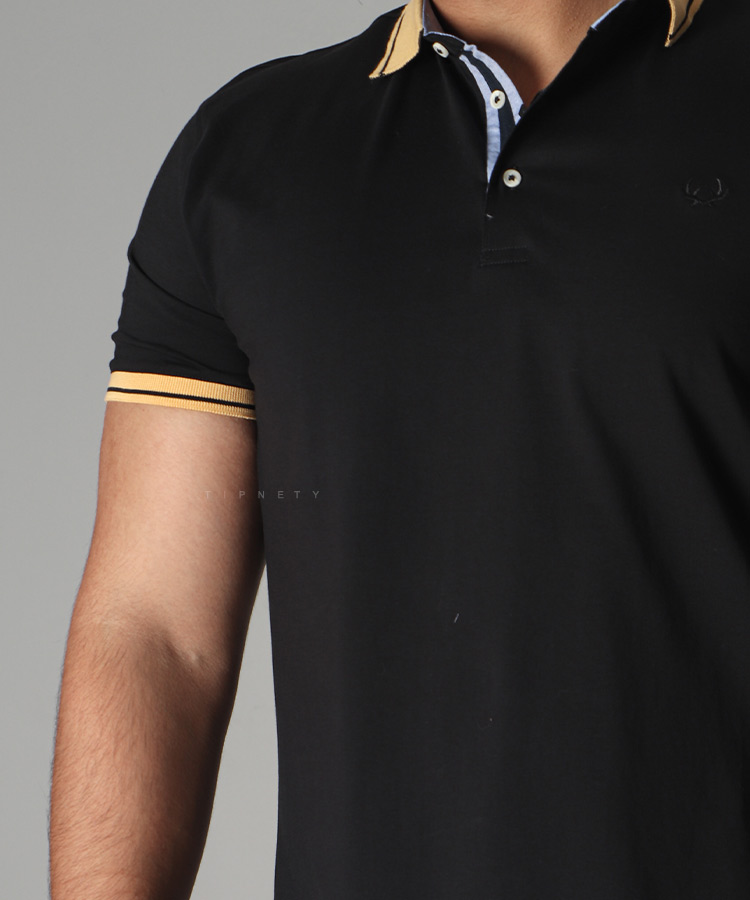 تیشرت یقه دار مشکی و زرد مردانه 8126