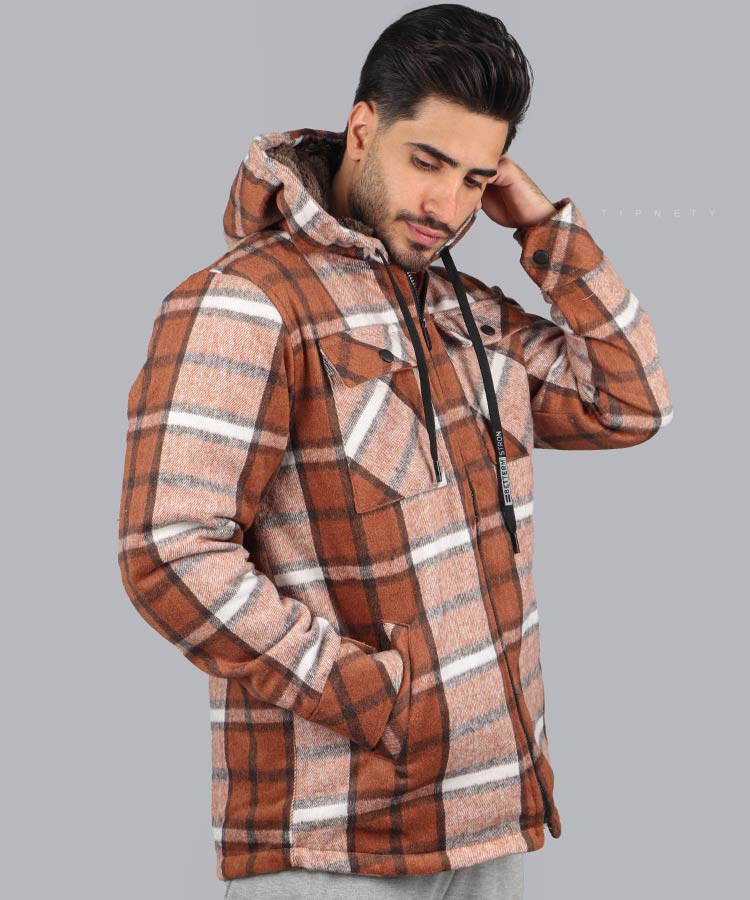 کاپشن مردانه پشمی طرح چهارخانه 1331