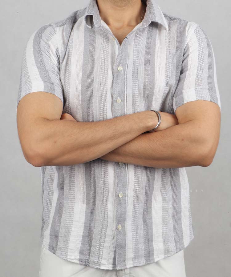                                                         دودی آبی طوسی پیراهن آستین کوتاه کلاسیک 4351  - تصویر 5