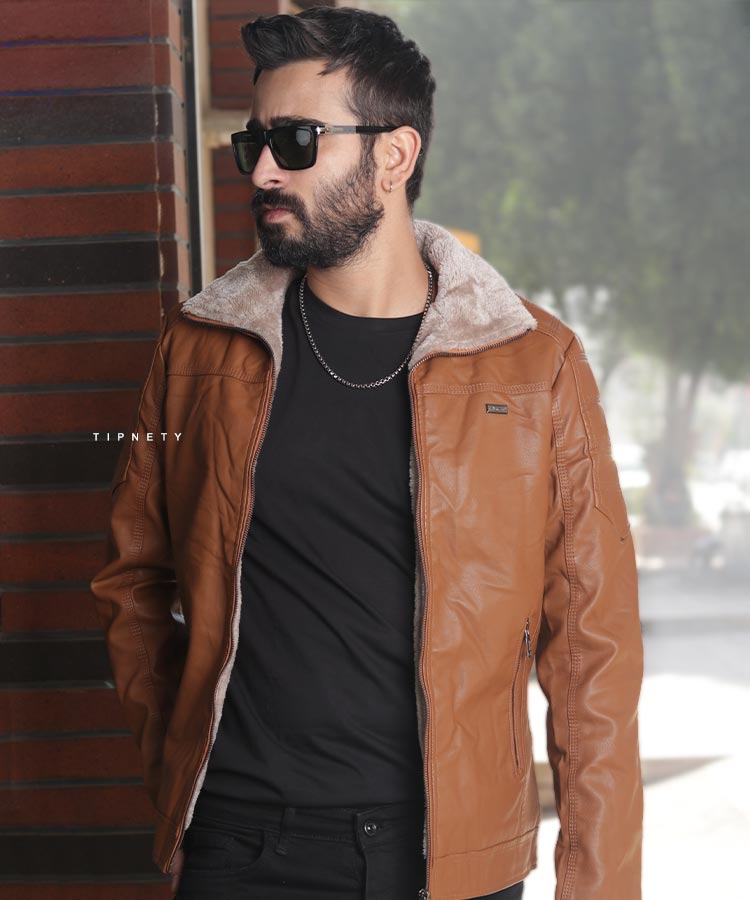 کت چرم مردانه یقه خزدار 9889