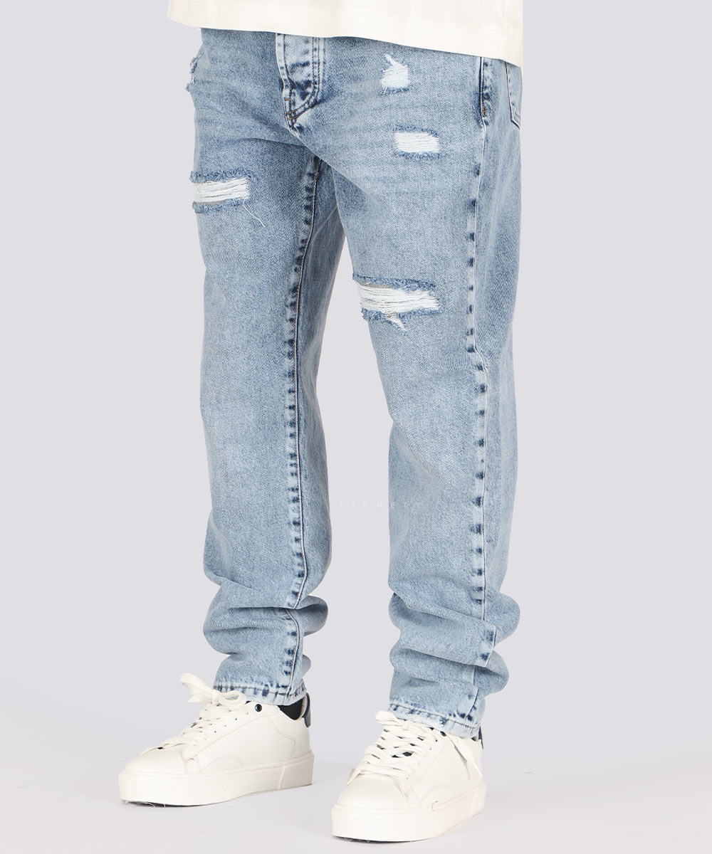 شلوار جین مام فیت مردانه آبی یخی و زاپ دار 3931