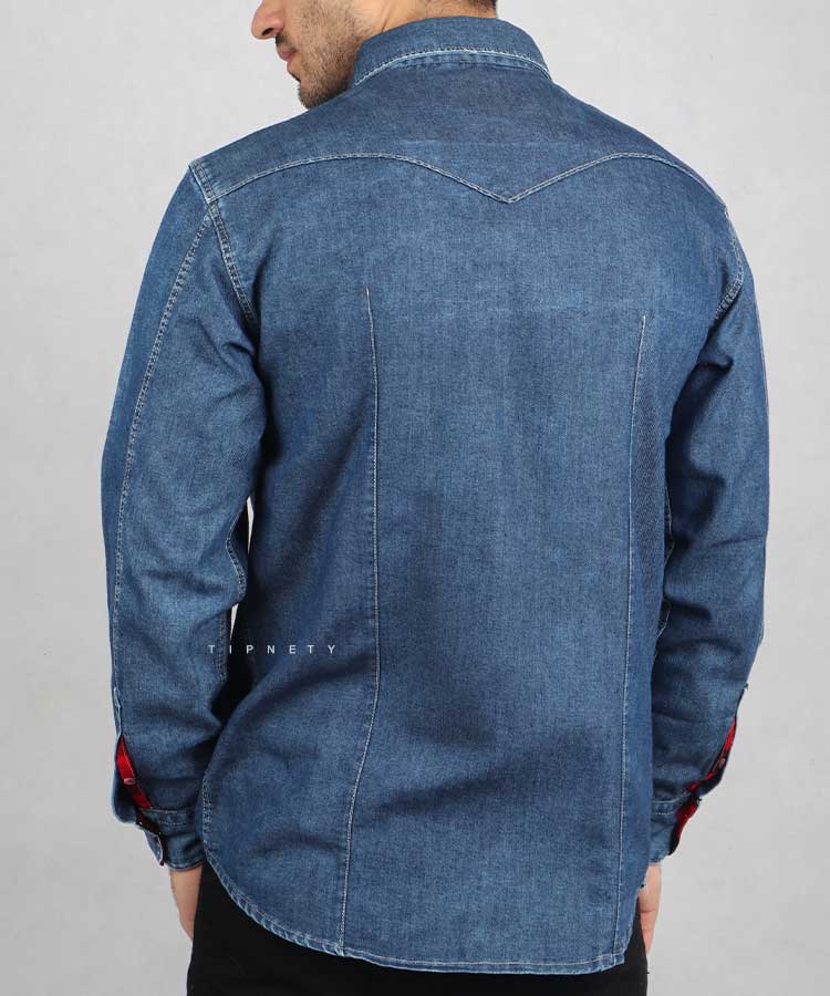                                                                 تینت آبی روشن آبی تیره پیراهن آستین بلند فیت 0674  - تصویر 3