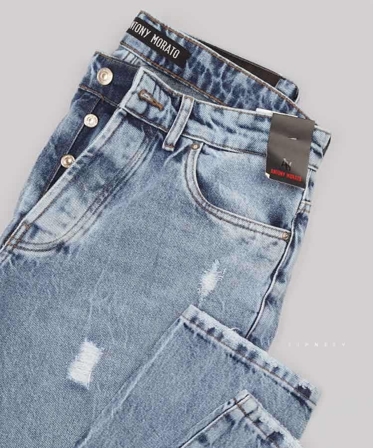 شلوار جین مام فیت مردانه آبی روشن 3930