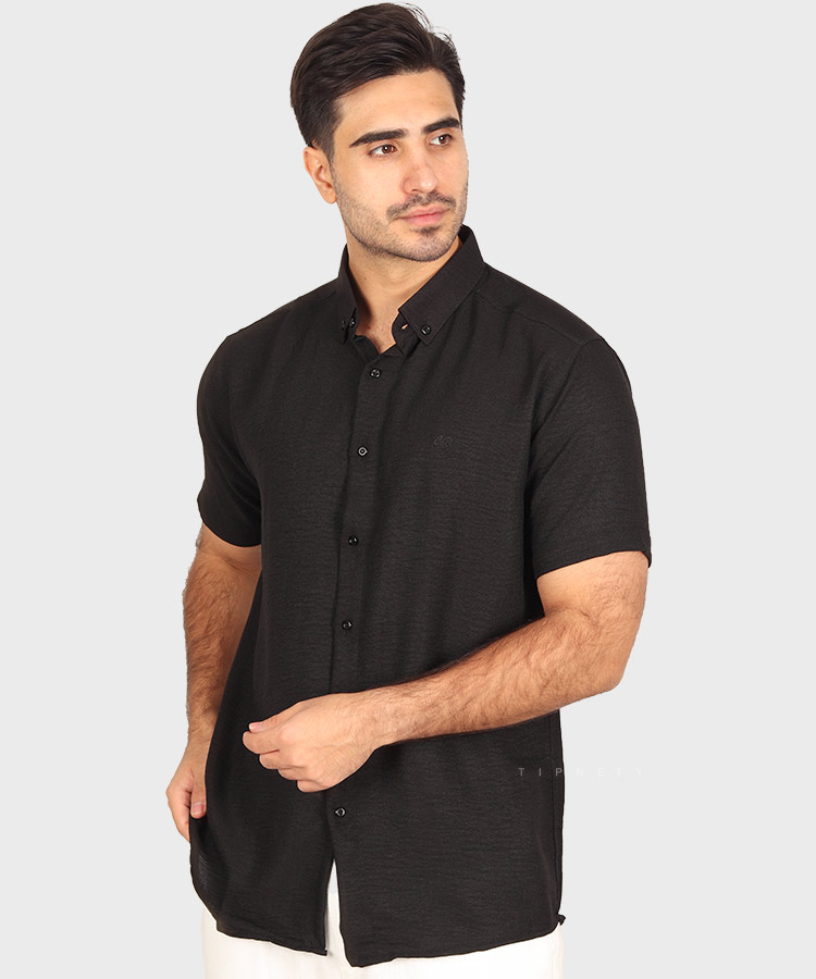                                                                                             مشکی لجنی آبی تیره طوسی تیره شتری نسکافه ای سبز کرم سفید نفتی یشمی خاکی پیراهن آستین کوتاه فیت 0132  - تصویر 8