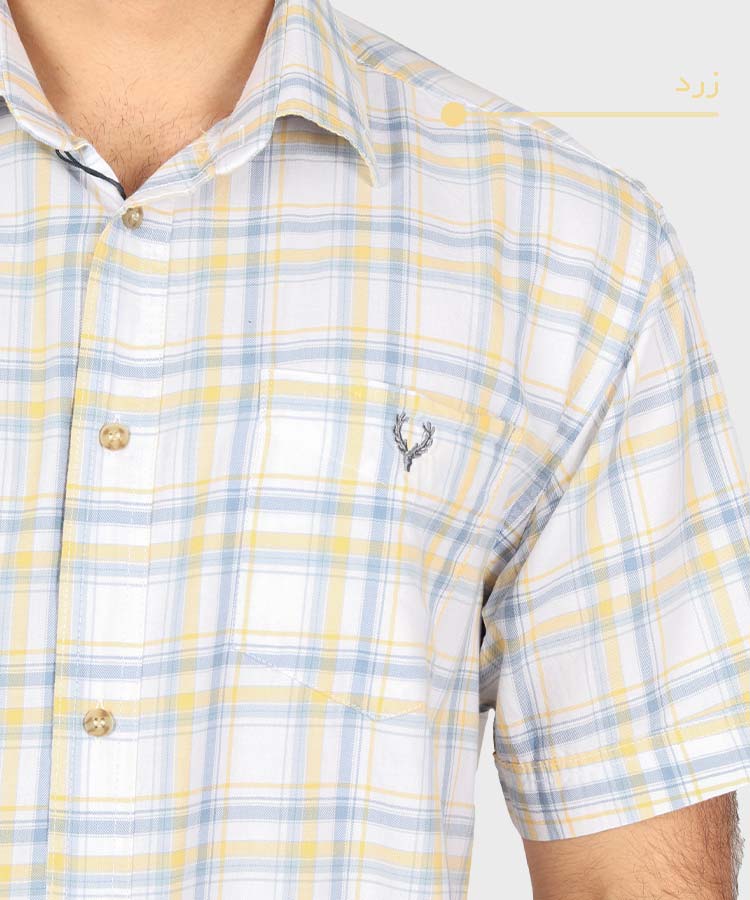 پیراهن مردانه آستین کوتاه چهارخانه زرد 0934