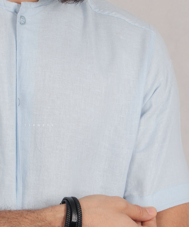                                                                                                                               مشکی صدری آبی روشن استخوانی خاکی شیری پیراهن آستین کوتاه فیت 1871  - تصویر 9