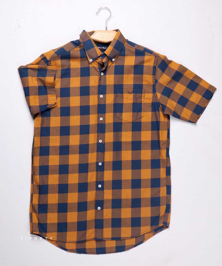 پیراهن آستین کوتاه مردانه چهارخانه 0734