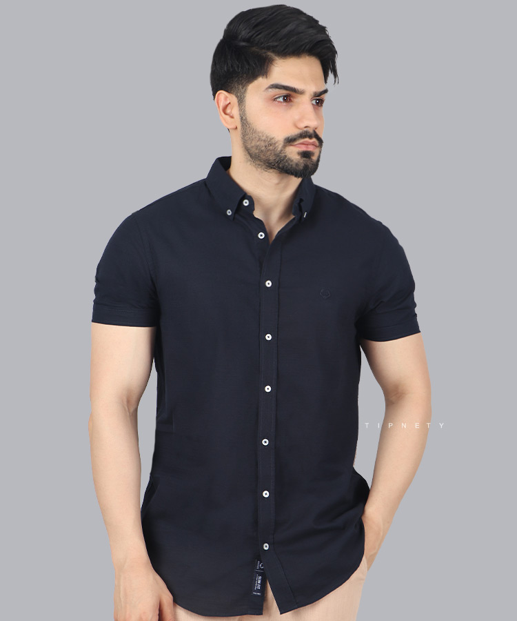                                                                                                                         مشکی سورمه ای آبی سفید پیراهن آستین کوتاه فیت 5340  - تصویر 3