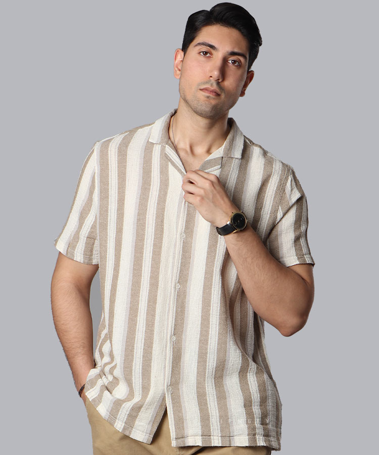 پیراهن یقه انگلیسی مردانه کنفی 5156