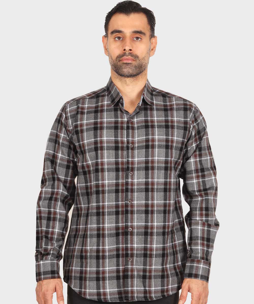 پیراهن مردانه پشمی چهارخانه طوسی 0166