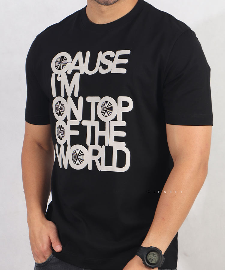                                                                                                                                   خردلی دودی مشکی کرم تیشرت چاپی 1374  - تصویر 4