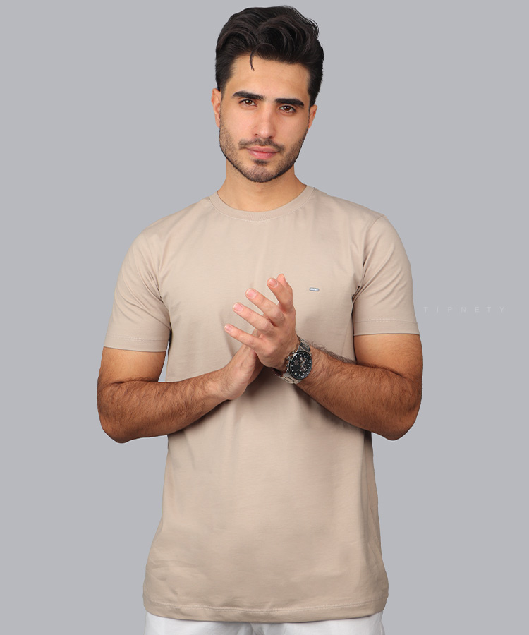 تیشرت ساده خاکی مردانه 9154