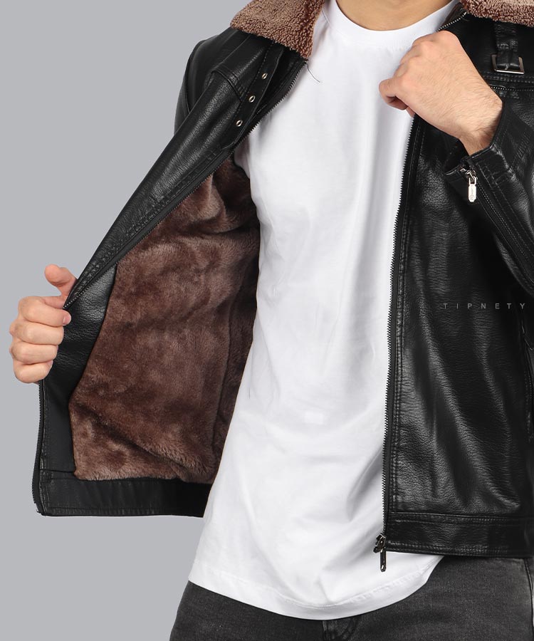                                                       قهوه ای مشکی زمستانه کت چرم 2340  - تصویر 4