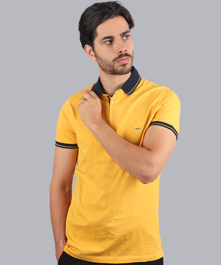 تیشرت یقه دار خردلی مردانه 8130