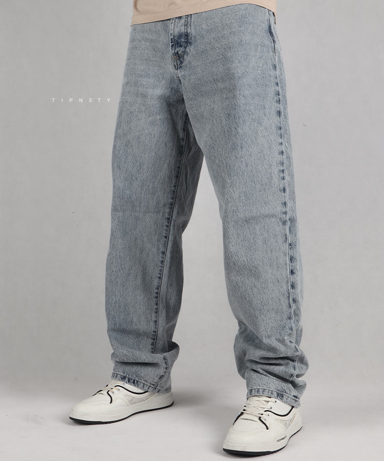 شلوار جین بگ مردانه آبی چرک 6073