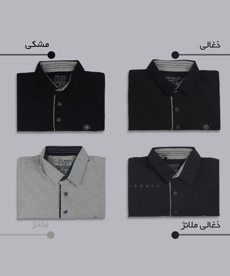                                                                                                                     ذغالی دودی ملانژ مشکی ذغالی ملانژ تیشرت یقه دار 6201  - تصویر 9