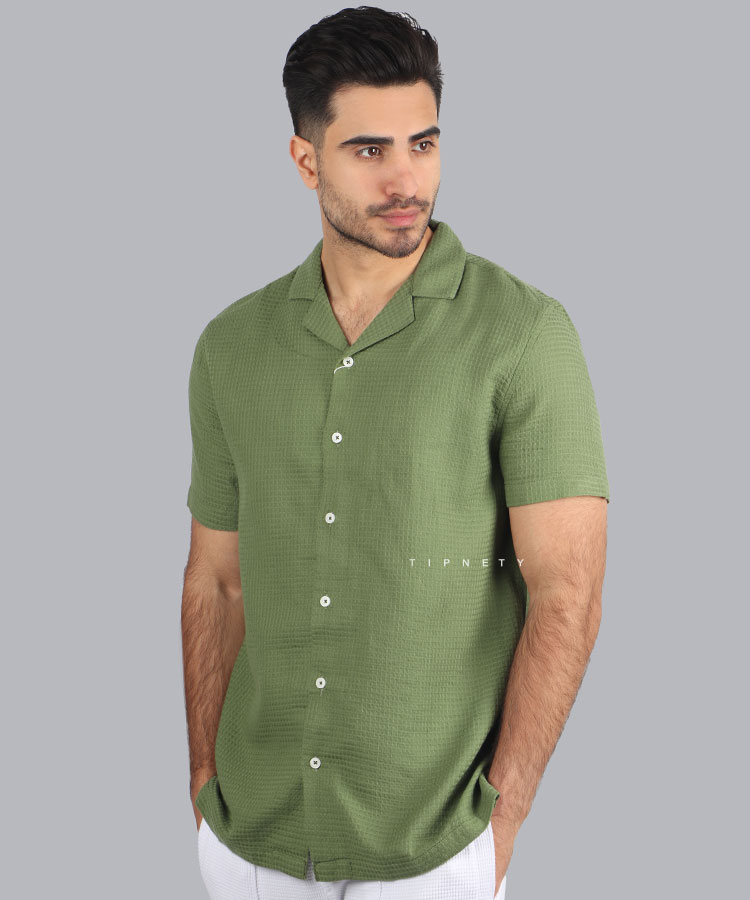 پیراهن یقه انگلیسی مردانه بیسکوییتی 5167