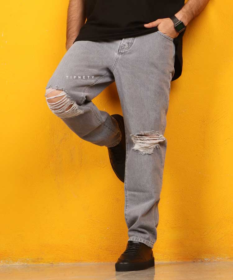 شلوار جین مام فیت مردانه زاپ دار 0118