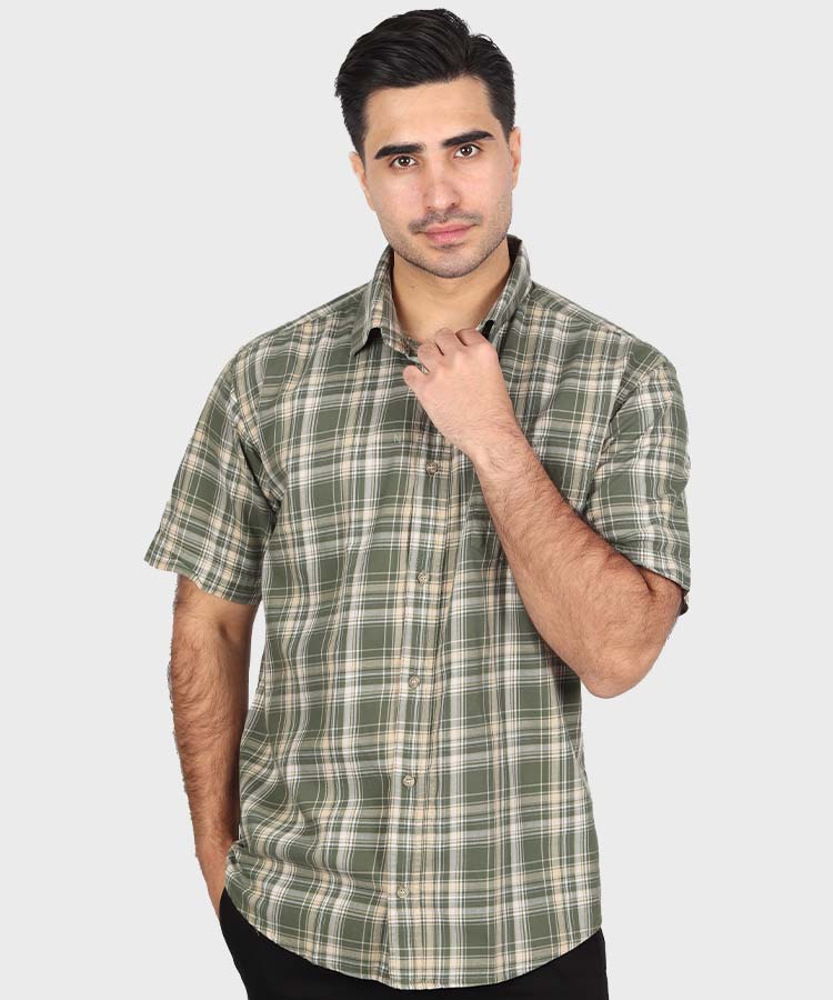 پیراهن مردانه آستین کوتاه چهارخانه لجنی 0944
