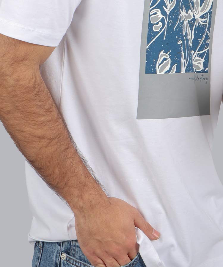                                                                                     سفید ملانژ کاربنی تیشرت چاپی 5240  - تصویر 4