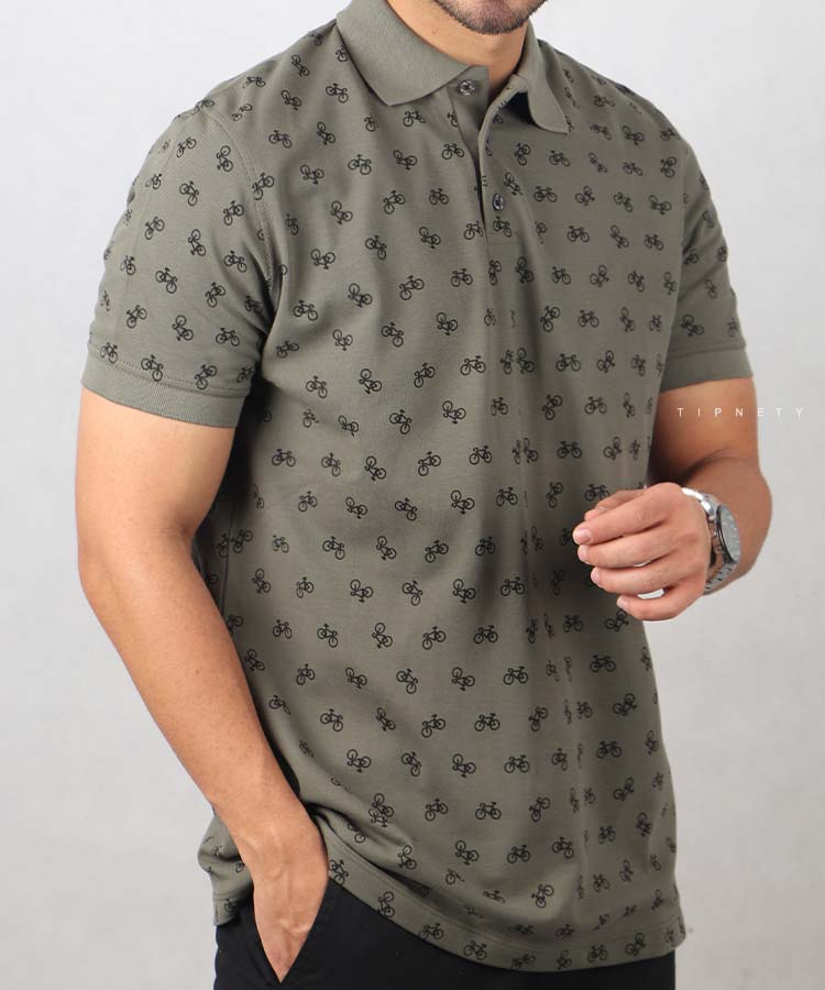                                                                                                                                                                         سورمه ای طوسی تیره فرمی خردلی مشکی تیشرت یقه دار 1551  - تصویر 2