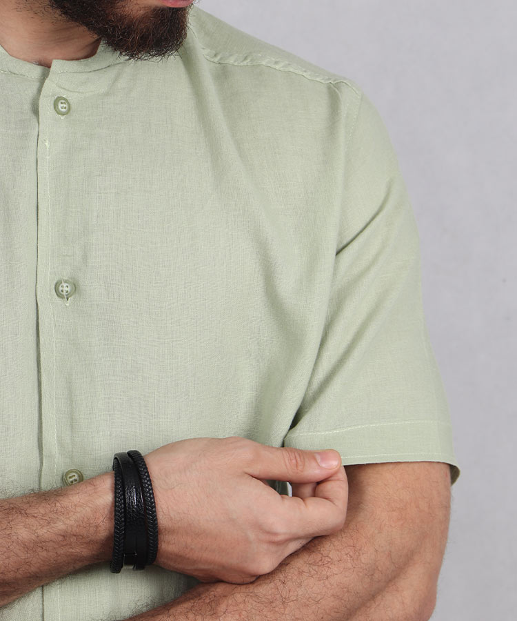                                                                                                                               مشکی صدری آبی روشن استخوانی خاکی شیری پیراهن آستین کوتاه فیت 1871  - تصویر 6