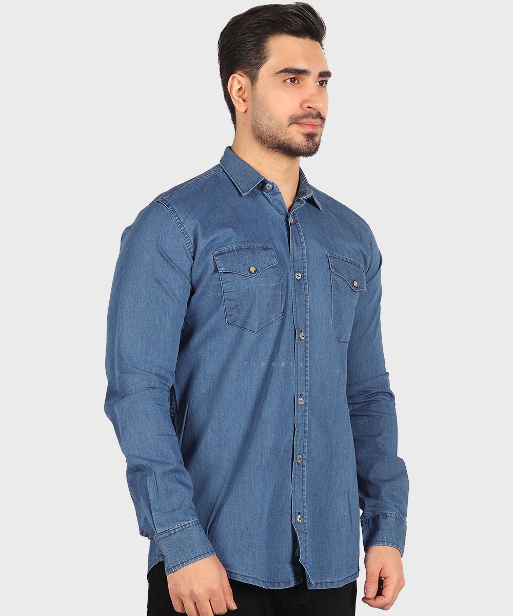                     ذغالی آبی تیره آبی روشن طوسی تیره پیراهن آستین بلند فیت 0776  - تصویر 13