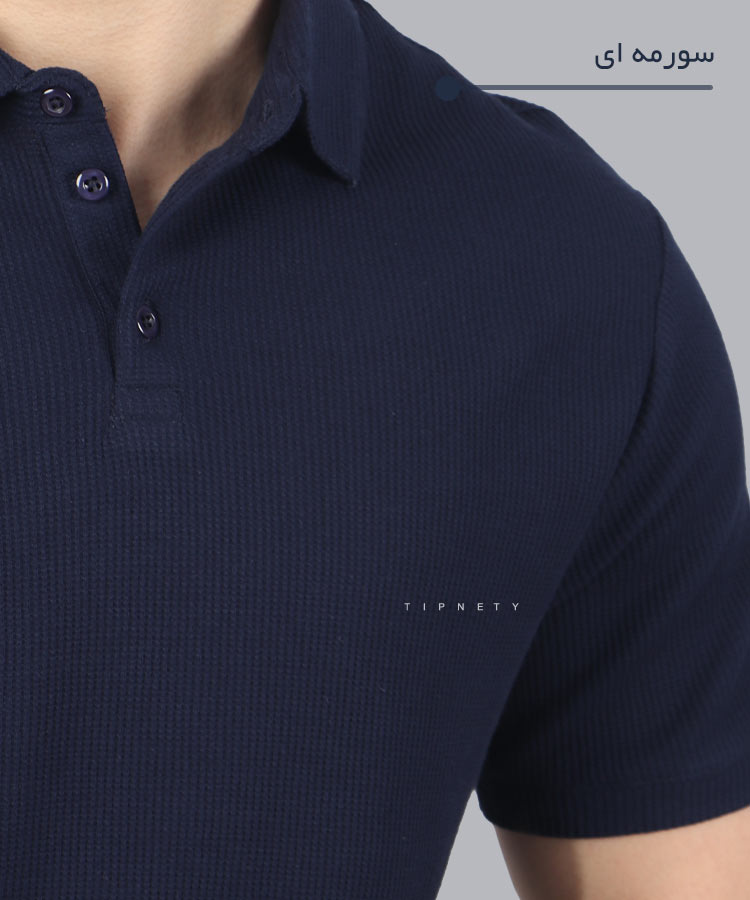                                                                                                     نسکافه ای سفید نوک مدادی سورمه ای تیشرت یقه دار 1685  - تصویر 6